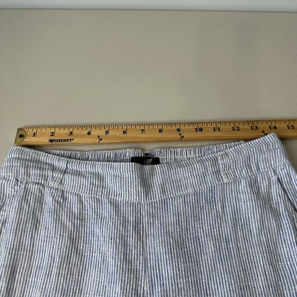 Tahari Pull on Pants Size S Wide Leg 100% Linen Cropped Blue White Stripe - Picture 6 of 11